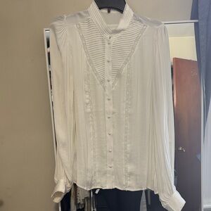Mango White Pleated Blouse